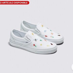 Vans for Mem White Slip-On Sneakers with Colorful Embroidery
